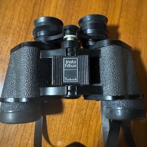Black Porro Prism Binoculars with Textured Grip.  Insta Focus Bushnell with bag